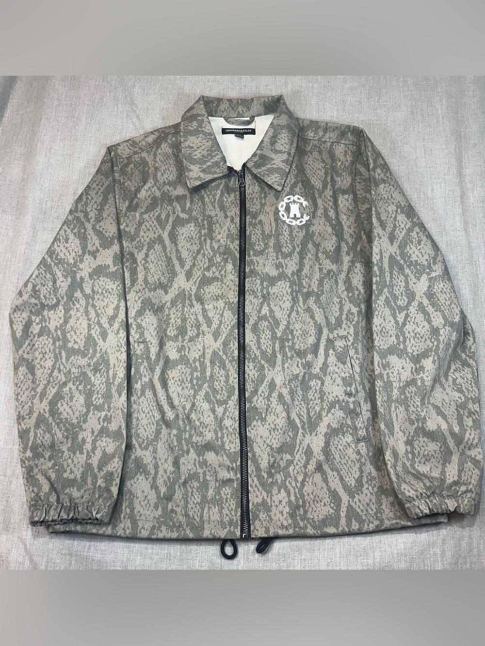 Crooks & Castles Gray Snake Skin Twill Zip Jacket “The Ruling Elite” NWOT